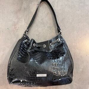 Y2k Jessica Simpson black crocodile embossed faux leather shoulder bag purse